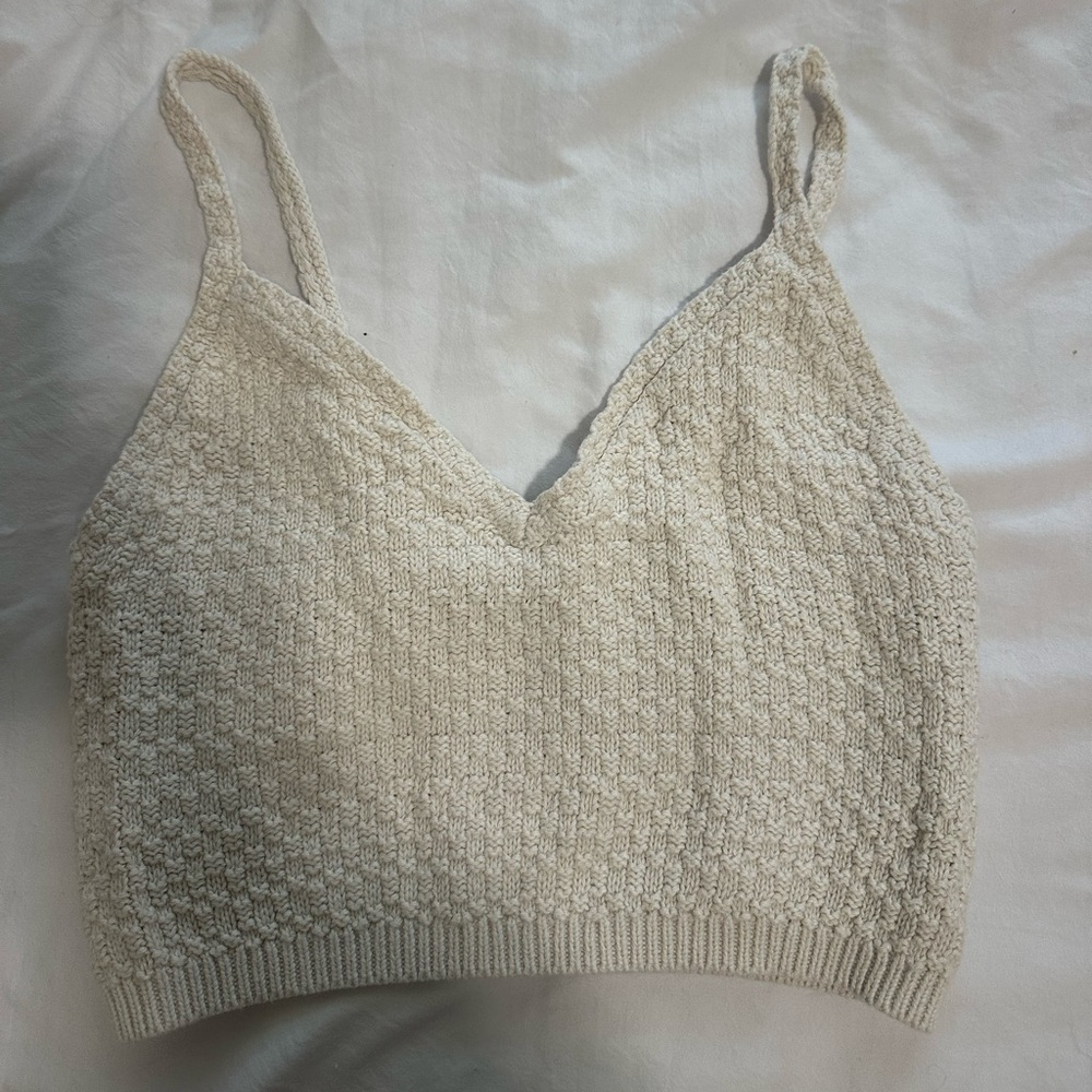 Wild Fable Cream Crochet Cropped Tank Top